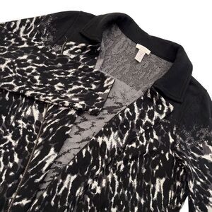 Chico's Womens Leopard Print Black and White Moto‎ Collared Zip Sweater 366